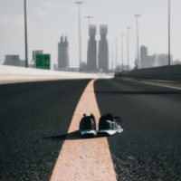 Nike shoes on dubai skyline road