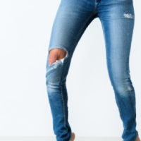 Woman wearing mother jeans